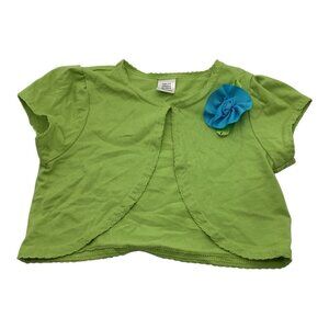 Girls Green Short Sleeve Button Shrug With Blue Flower Accent Top Size 8 Cotton